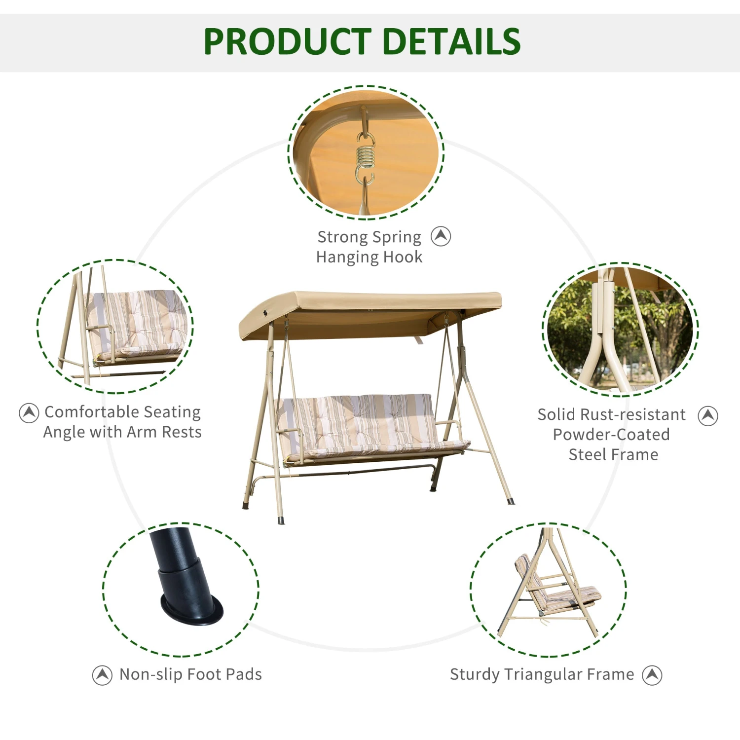 Outsunny 3 Seater Swing Bench 6 Outsunny 3 Seater Swing Bench - Image 6