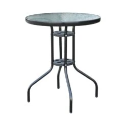 Outsunny Glass Top Patio Table - Black