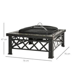 Outsunny Square Garden Fire Pit Square Table W/ Grill Shelf Poker Mesh Cover Grate 76cm -OUTSUNNY Store 7Bs71e17dc53012f6 ea560b93 7bc8 4add b1a0 628479c72b28