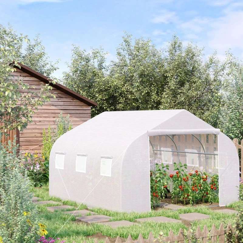 Outsunny Greenhouse Polytunnel 4.5 X 3 X 2m - White 2 Outsunny Greenhouse Polytunnel 4.5 X 3 X 2m - White - Image 2