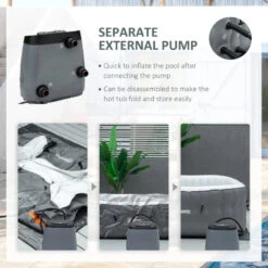 Outsunny Inflatable Hot Tub Spa Square For 4-6 People 180cm - Grey -OUTSUNNY Store 7KVb1018041c963e0 jpg