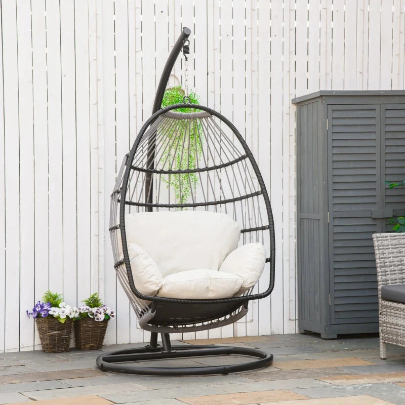 Outsunny Rattan Hanging Egg Chair Black 3 Outsunny Rattan Hanging Egg Chair Black - Image 3