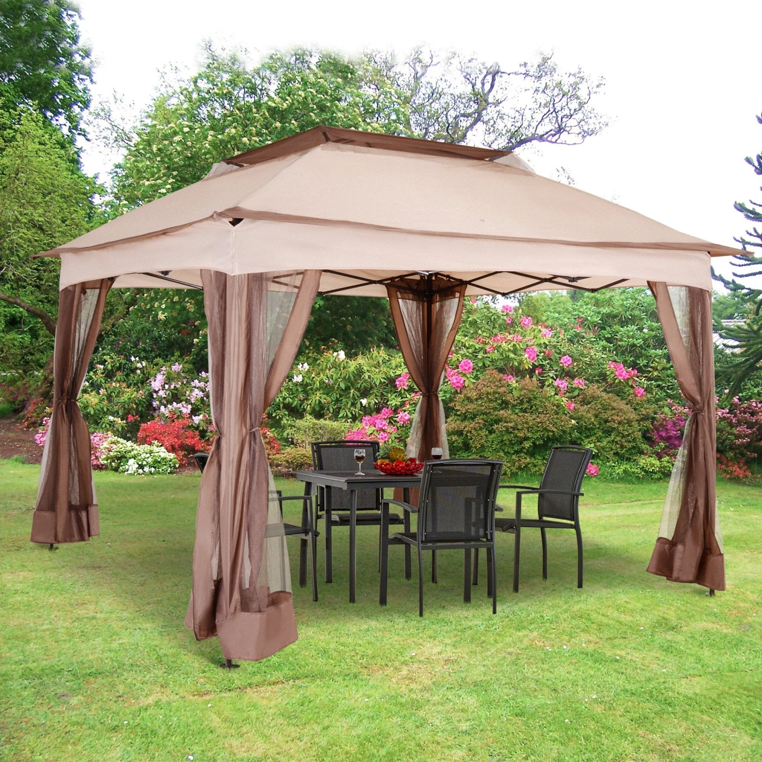 Outsunny 3 X 3(m) Pop Up Gazebo With Netting And Carry Bag, Party Tent Event Shelter For Garden, Patio - Khaki 2 Outsunny 3 X 3(m) Pop Up Gazebo With Netting And Carry Bag, Party Tent Event Shelter For Garden, Patio - Khaki - Image 2