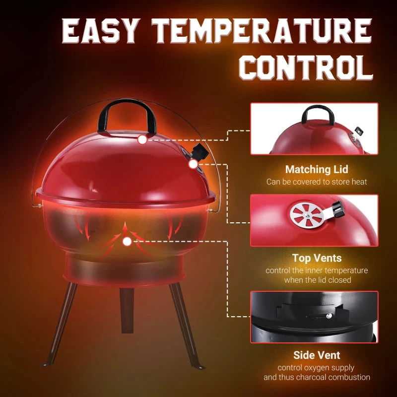 Outsunny Compact Portable Charcoal BBQ Grill - Red 10 Outsunny Compact Portable Charcoal BBQ Grill - Red - Image 10