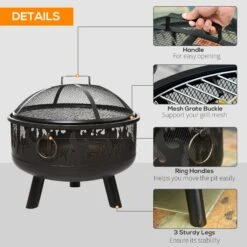 Outsunny Outdoor Fire Pit With Grill Cooking Grate W/ Cover Fire Poker Yard Bonfire Patio -OUTSUNNY Store 7vS1f217dc48b4b27