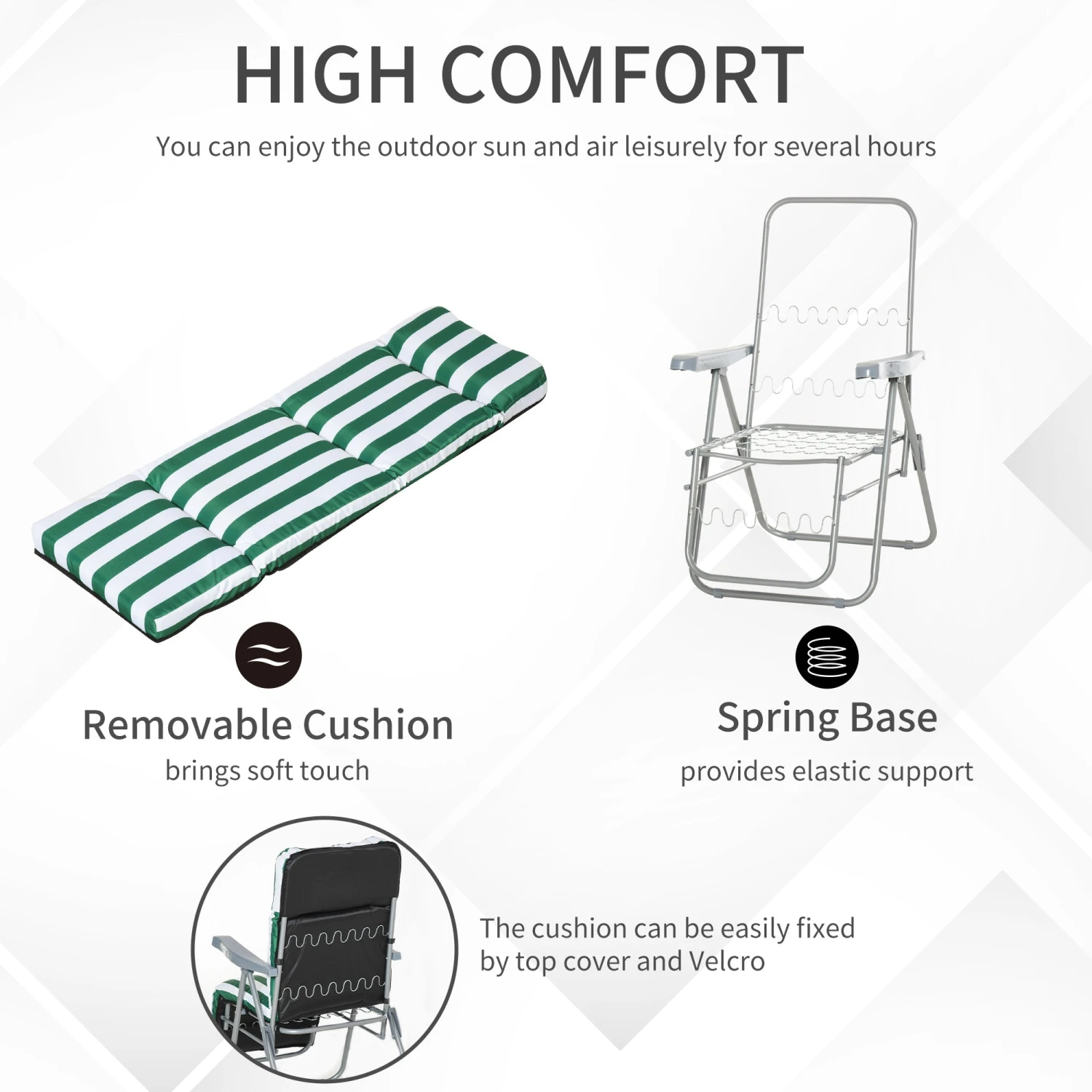 Outsunny Set Of 2 Garden Patio Outdoor Sun Recliners Loungers Folding Foldable Multi Position Relaxers Chairs With Cushions Fire Retardant Sponge (Green White) 6 Outsunny Set Of 2 Garden Patio Outdoor Sun Recliners Loungers Folding Foldable Multi Position Relaxers Chairs With Cushions Fire Retardant Sponge (Green White) - Image 6