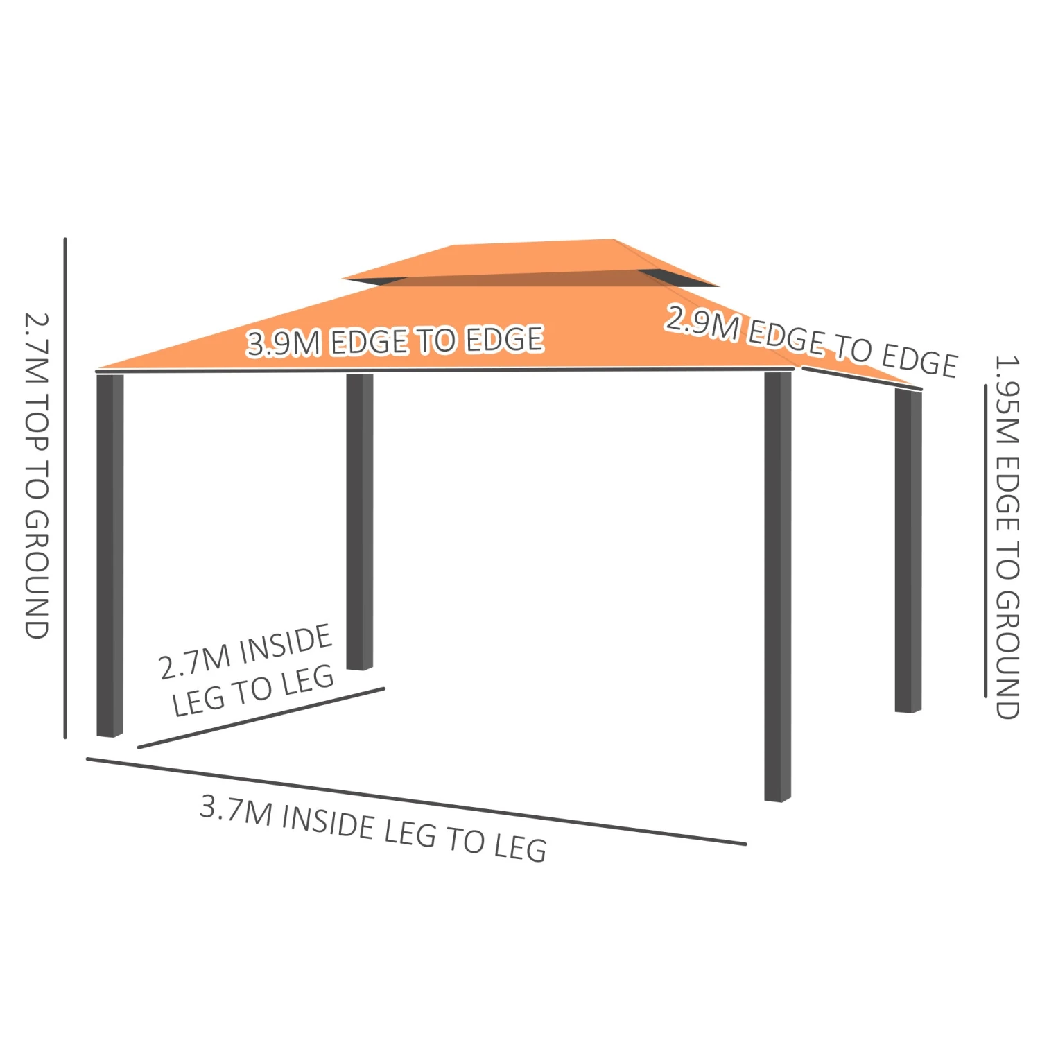 Outsunny Garden Gazebo - Orange 3 Outsunny Garden Gazebo - Orange - Image 3