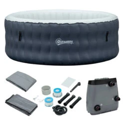 Outsunny Inflatable Hot Tub Spa Round With Cover For 4 People 180cm - Dark Blue -OUTSUNNY Store 8N8daa18041c96467 jpg