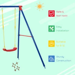 Outsunny Metal Children's Garden Swing 3-8 Years Old Blue 15 Outsunny Metal Children's Garden Swing 3-8 Years Old Blue -OUTSUNNY Store 8SI07a17dc22f0b43 jpg