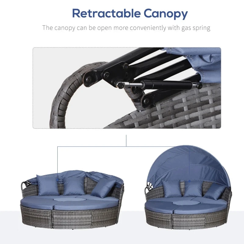 Outsunny Garden Daybed With Cushions - Grey With Blue Cushions 8 Outsunny Garden Daybed With Cushions - Grey With Blue Cushions - Image 8