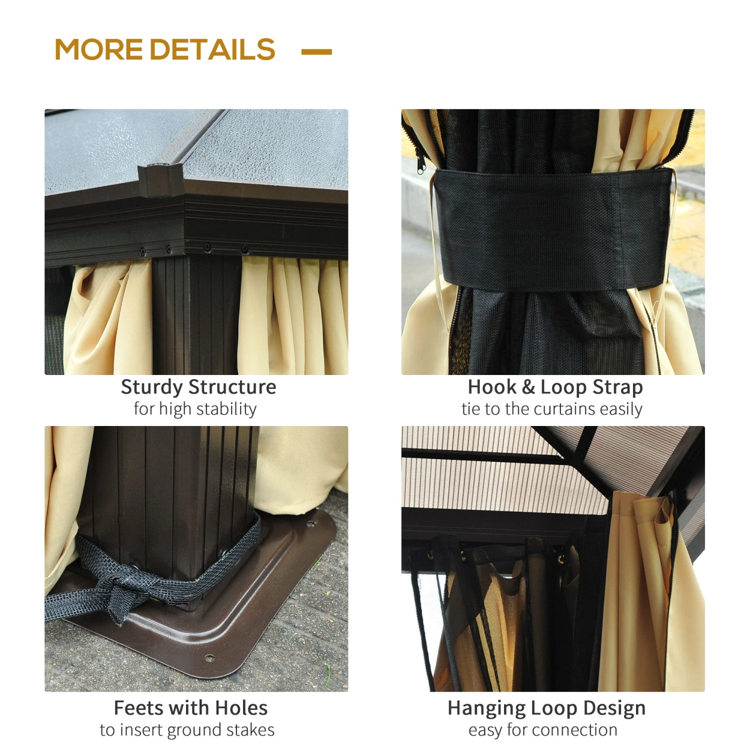 Outsunny 3.6 X 4m Hardtop Gazebo Canopy With Polycarbonate Roof And Aluminium Frame, Garden Pavilion With Mosquito Netting And Curtains 4 Outsunny 3.6 X 4m Hardtop Gazebo Canopy With Polycarbonate Roof And Aluminium Frame, Garden Pavilion With Mosquito Netting And Curtains - Image 4