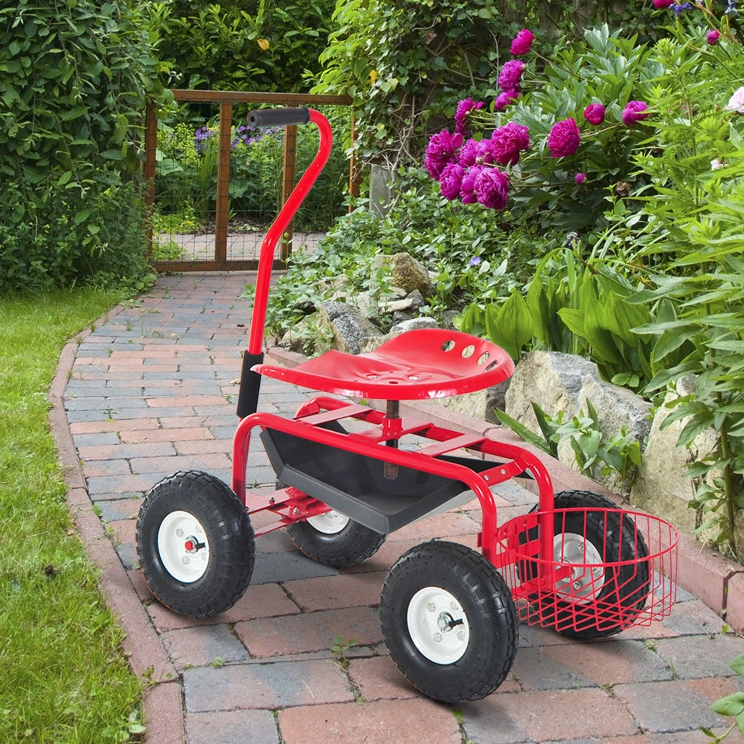 Outsunny Gardening Planting Rolling Cart Red 2 Outsunny Gardening Planting Rolling Cart Red - Image 2