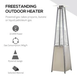Outsunny Stainless Steel Outdoor Garden Pyramid Patio Heater With Wheels And Rain Cover - Silver -OUTSUNNY Store 9OHb1017edc655522 1ce94897 7e32 4128 808d 48a40d13389f