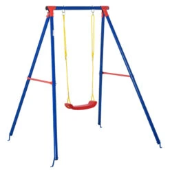 Outsunny Metal Children's Garden Swing 3-8 Years Old Blue