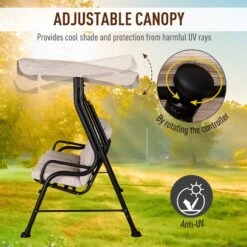 Outsunny Steel Frame 3-Seater Outdoor Garden Swing Chair W/ Canopy Beige -OUTSUNNY Store 9qV3f017dc2d3d211
