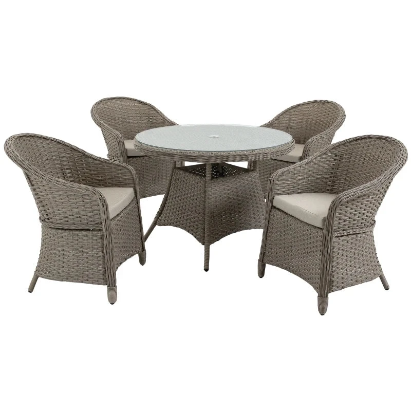 Outsunny Rattan Dining Set 4 Seater - Grey 2 Outsunny Rattan Dining Set 4 Seater - Grey - Image 2