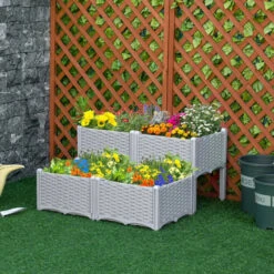 Outsunny Raised Bed Plastic Set Of 4 40x40x44cm - Grey -OUTSUNNY Store A9X90f1801c80ad8e jpg