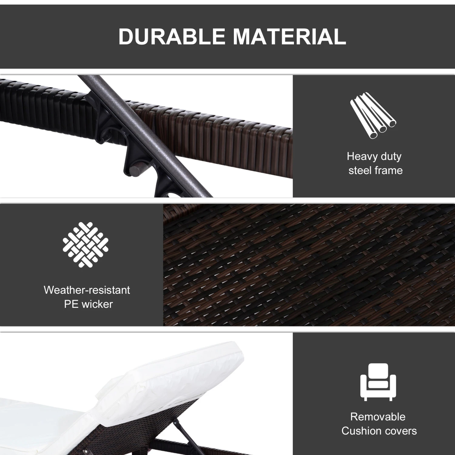 Outsunny Single Lounge Chair - Brown & Cream 5 Outsunny Single Lounge Chair - Brown & Cream - Image 5