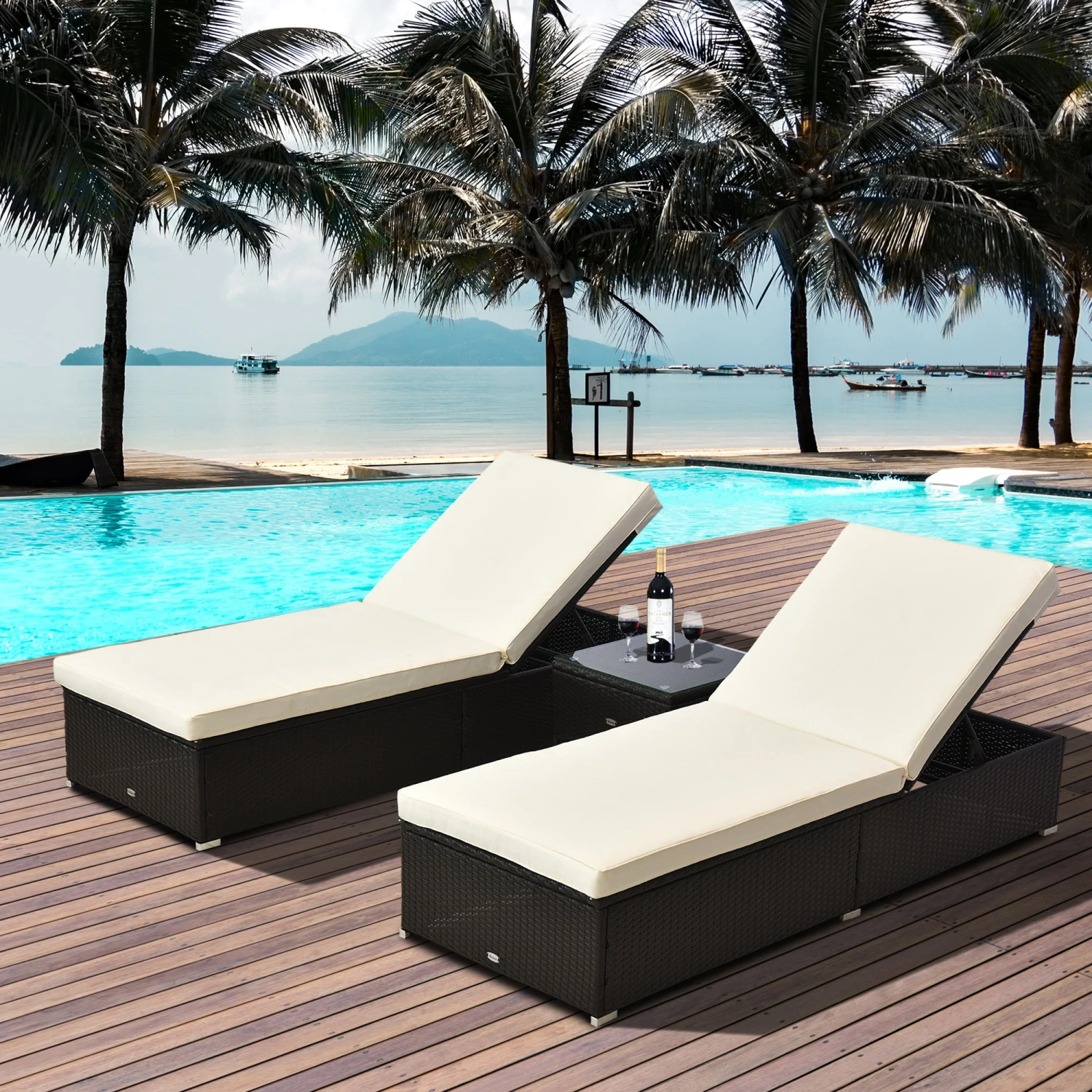 Outsunny Rattan Lounge Set - Natural 2 Outsunny Rattan Lounge Set - Natural - Image 2