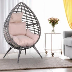 Outsunny Wicker Rattan Outdoor Egg Chair With 4 Legs Beige -OUTSUNNY Store AqZ90f17eecc2996f jpg