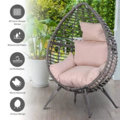 Outsunny Wicker Rattan Outdoor Egg Chair With 4 Legs Beige -OUTSUNNY Store BTAa0917eecc2996f jpg