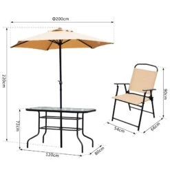 Outsunny 8 Pieces Dining Set Furniture Garden Foldable 6 Chairs 1 Table With Parasol Beige -OUTSUNNY Store CSsea817dc2f87b27