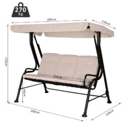 Outsunny Steel Frame 3-Seater Outdoor Garden Swing Chair W/ Canopy Beige -OUTSUNNY Store DnJ12017dc2d3d211