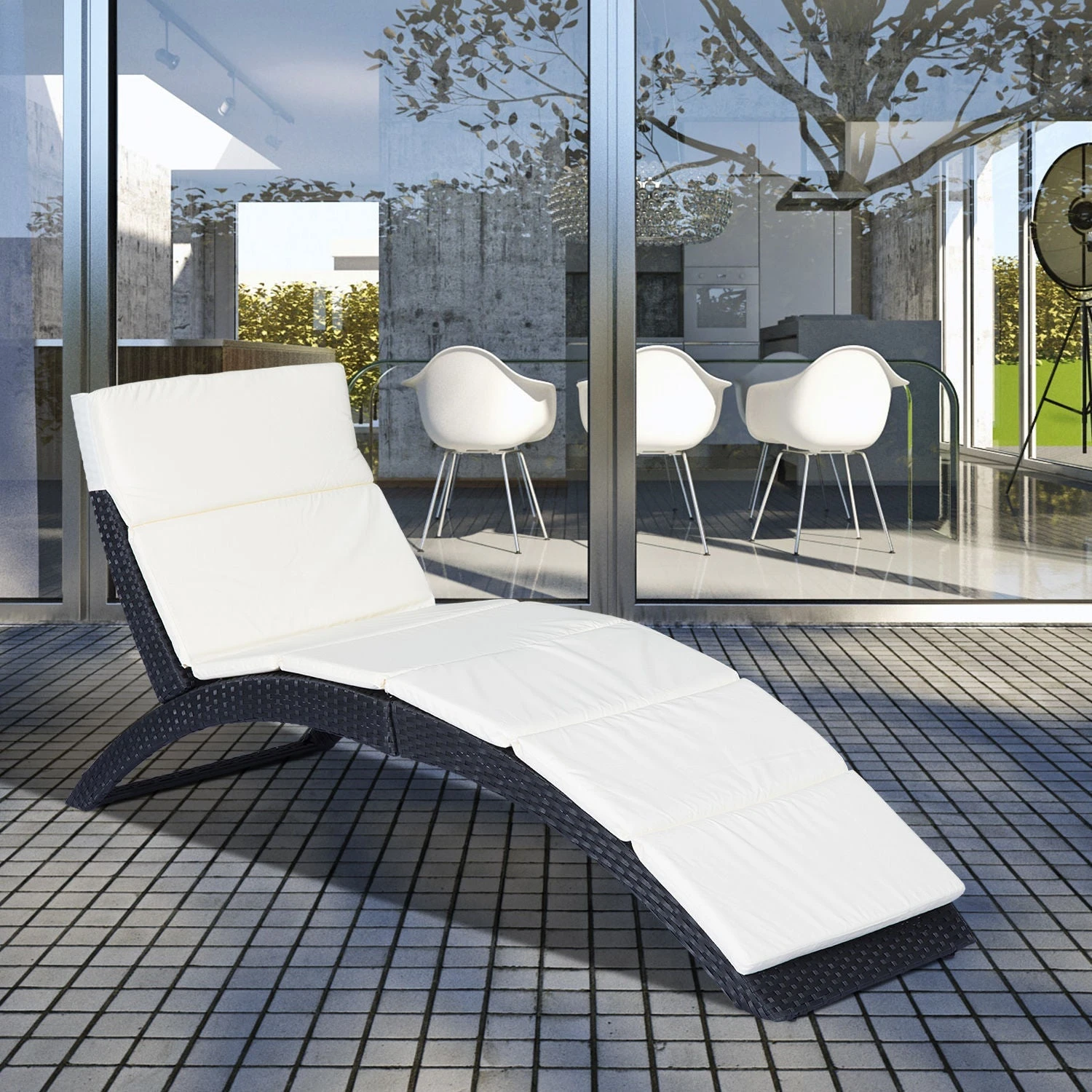 Outsunny Foldable Rattan Single Lounger - Black 2 Outsunny Foldable Rattan Single Lounger - Black - Image 2