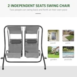 Outsunny Canopy Swing 2 Separate Relax Chairs W/ Handrails And Removable Canopy Grey -OUTSUNNY Store Eyl28e17dc265fa29