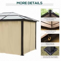 Outsunny 3 X 3.6(m) Hardtop Gazebo Canopy With Polycarbonate Roof And Aluminium Frame, Garden Pavilion With Mosquito Netting And Curtains, Brown 14 Outsunny 3 X 3.6(m) Hardtop Gazebo Canopy With Polycarbonate Roof And Aluminium Frame, Garden Pavilion With Mosquito Netting And Curtains, Brown -OUTSUNNY Store F8da5a17dc41d6a15