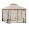 Outsunny 3 X 3(m) Garden Gazebo Patio Party Tent Shelter Outdoor Canopy Double Tier Sun Shade Metal Frame Netting Beigee