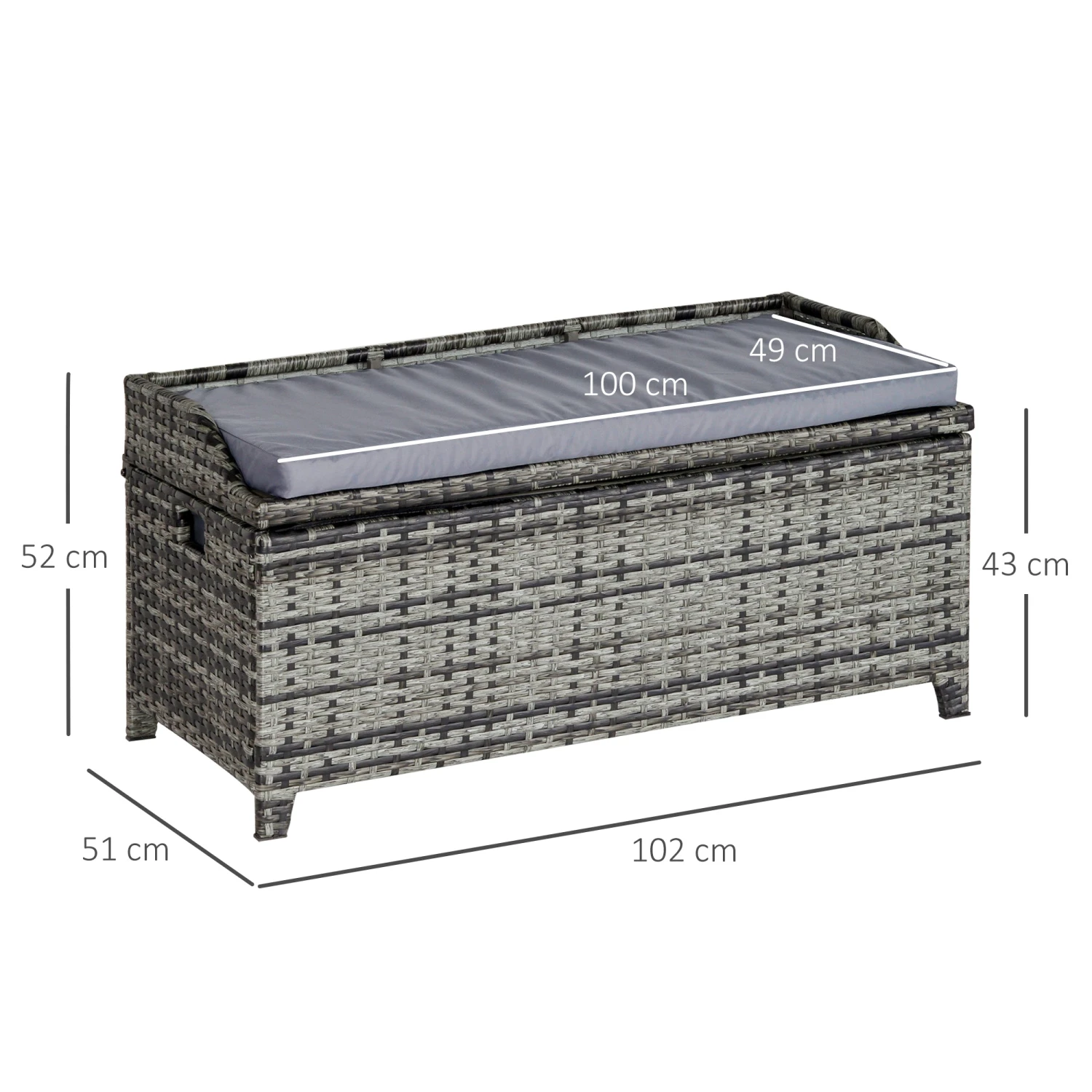 Outsunny Rattan Storage Bench Grey 3 Outsunny Rattan Storage Bench Grey - Image 3