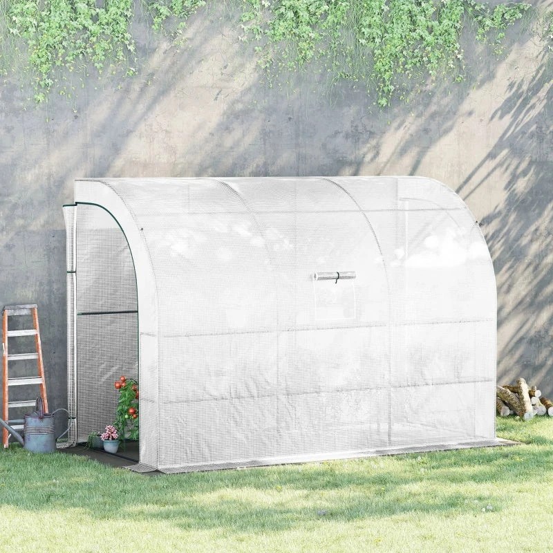 Outsunny Lean To Greenhouse 300 X 150 X 213 Cm - White 2 Outsunny Lean To Greenhouse 300 X 150 X 213 Cm - White - Image 2