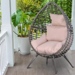 Outsunny Wicker Rattan Outdoor Egg Chair With 4 Legs Beige -OUTSUNNY Store GMs6ff17eecc2996f jpg