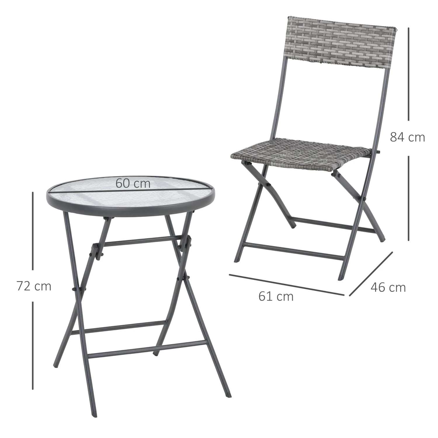 Outsunny Rattan Bistro Set - Grey 3 Outsunny Rattan Bistro Set - Grey - Image 3