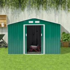 Outsunny Galvanised Metal Garden Shed 9ft X 6ft - Green -OUTSUNNY Store GzK6ff188d3a6e87c jpg