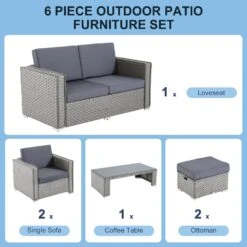 Outsunny 6PC Garden Rattan Sofa Set Bonzer Outdoor Furniture Patio Table Loveseat Stool Lounging Ottoman Aluminium Frame Wicker Weave Conservatory Grey -OUTSUNNY Store HDwa0917eecc29421 938af7b7 7233 46a3 be43 539adfadfb8b