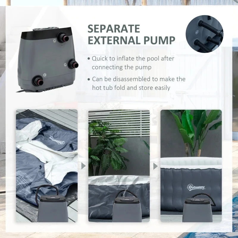 Outsunny Inflatable Hot Tub Spa Round With Cover For 4-6 People 195cm - Dark Blue 5 Outsunny Inflatable Hot Tub Spa Round With Cover For 4-6 People 195cm - Dark Blue - Image 5