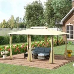 Outsunny Metal Gazebo 4m X 3(m) Beige -OUTSUNNY Store Hh16ff1837907463f jpg