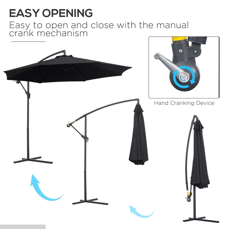 Outsunny Cantilever Banana Parasol 3m - Black 5 Outsunny Cantilever Banana Parasol 3m - Black - Image 5