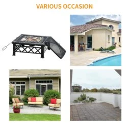 Outsunny Square Garden Fire Pit Square Table W/ Grill Shelf Poker Mesh Cover Grate 76cm -OUTSUNNY Store I4Ufda17dc53012f6 feb99fa7 3bb8 4baf 8dac 833617e02b15