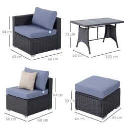 Outsunny 9-Seater Garden Rattan Furniture 10 Pcs Rattan Corner Dining Sofa Set, Grey/Dusty Blue Cushion -OUTSUNNY Store ILfa1217eecc28a4b