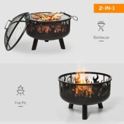 Outsunny Outdoor Fire Pit With Grill Cooking Grate W/ Cover Fire Poker Yard Bonfire Patio -OUTSUNNY Store IjQd7017dc48b4b27