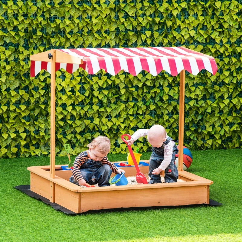Outsunny Children's Wooden Sandbox With Cover - Wood 2 Outsunny Children's Wooden Sandbox With Cover - Wood - Image 2
