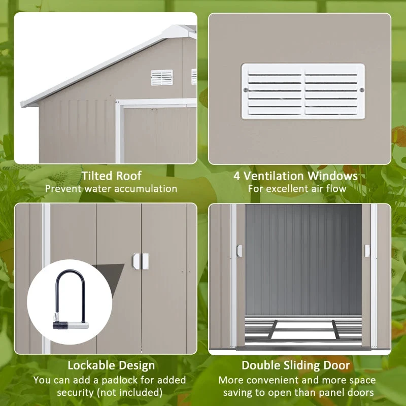Outsunny Metal Shed 13 X 11ft - Light Grey 5 Outsunny Metal Shed 13 X 11ft - Light Grey - Image 5