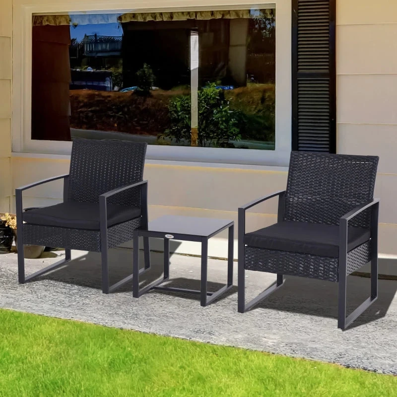 Outsunny Rattan Bistro Set - Black 2 Outsunny Rattan Bistro Set - Black - Image 2