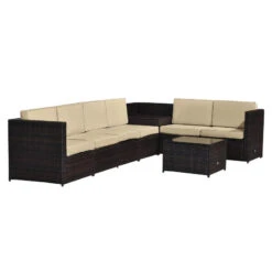 Outsunny Rattan Corner Sofa Set With Table - Brown -OUTSUNNY Store Kaa98a17fe8384473 jpg