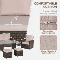 Outsunny Rattan Sofa Sets With Footstool - Brown -OUTSUNNY Store Kjx88c1818b352c20 jpg