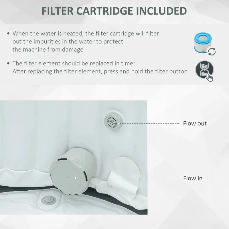 Outsunny Inflatable Hot Tub Spa Round With Cover For 4-6 People 195cm - Dark Blue 6 Outsunny Inflatable Hot Tub Spa Round With Cover For 4-6 People 195cm - Dark Blue - Image 6