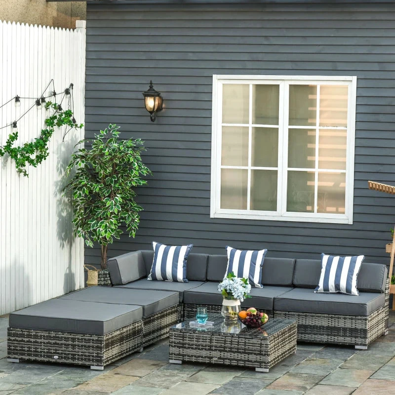 Outsunny Rattan Furniture Sofa Set - Grey 2 Outsunny Rattan Furniture Sofa Set - Grey - Image 2